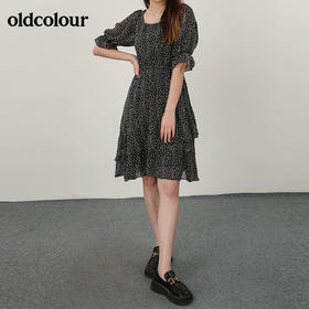 oldcolour21夏方领碎花高腰连衣裙薄款减龄N21101178