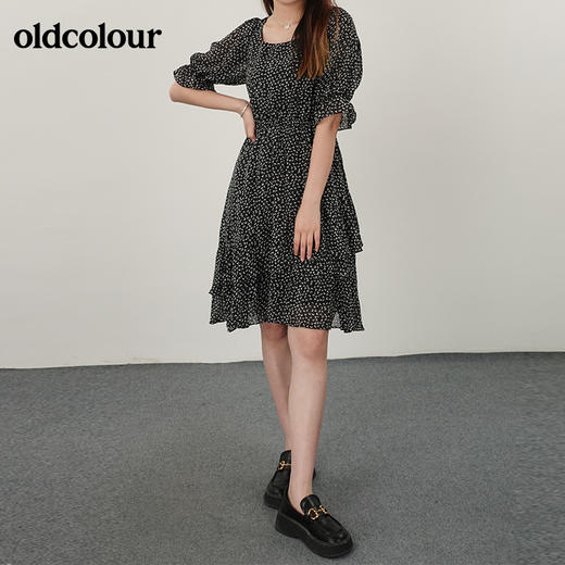 oldcolour21夏方领碎花高腰连衣裙薄款减龄N21101178 商品图0