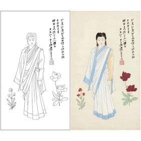 张大千竖幅工笔传统仕女人物白描底稿-QD50