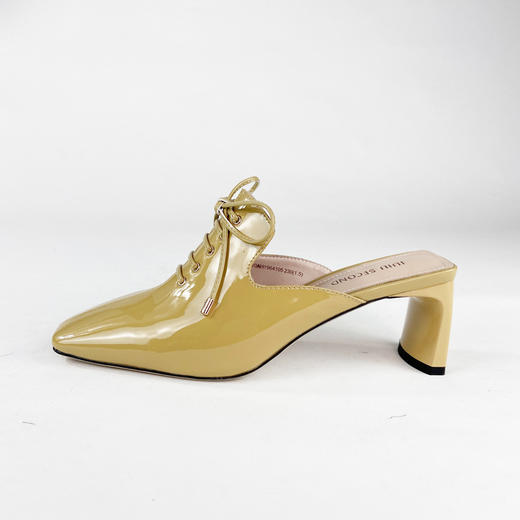 IUIU SECOND 时尚牛漆皮方头绑带高跟凉鞋穆勒拖鞋 商品图2