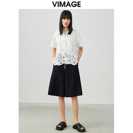 VIMAGE/纬漫纪夏季新款100%棉洋气精致蕾丝镂空小上衣V1713332 商品图1