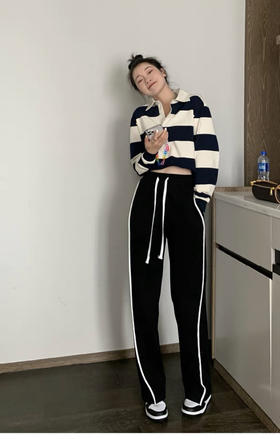 （清仓现货）【社群供W】25326松紧腰侧条直筒裤