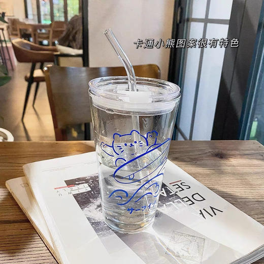 强烈推荐！巨可爱猫咪玻璃水杯创意简约ins杯少女心可加盖牛奶杯500ml 商品图3
