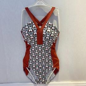 安莉芳撞色印花无袖连体泳衣女士性感美背修身显瘦泳装ES00143