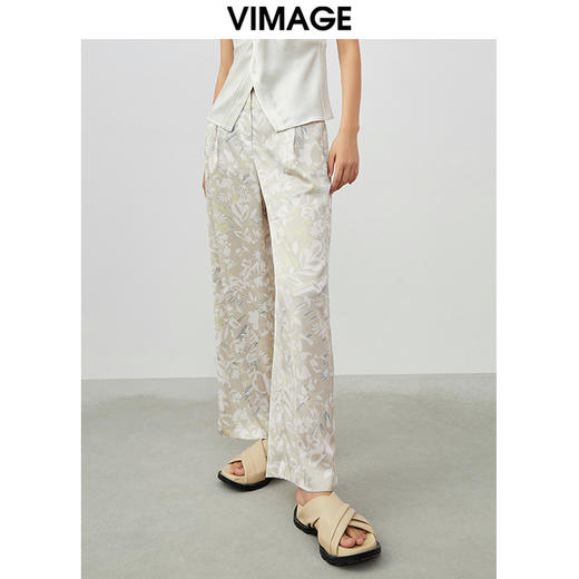 VIMAGE/纬漫纪夏季新款高腰长裤阔腿裤印花女裤V1705321 商品图0