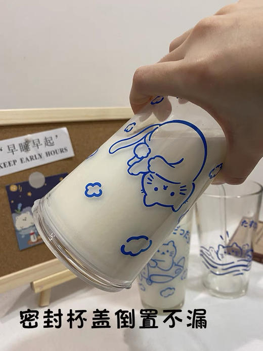 强烈推荐！巨可爱猫咪玻璃水杯创意简约ins杯少女心可加盖牛奶杯500ml 商品图4