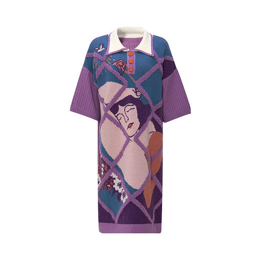 两三事国潮艺术狂人自嗨春秋新款毛衣裙针织连衣裙中长款宽松小众 商品图3