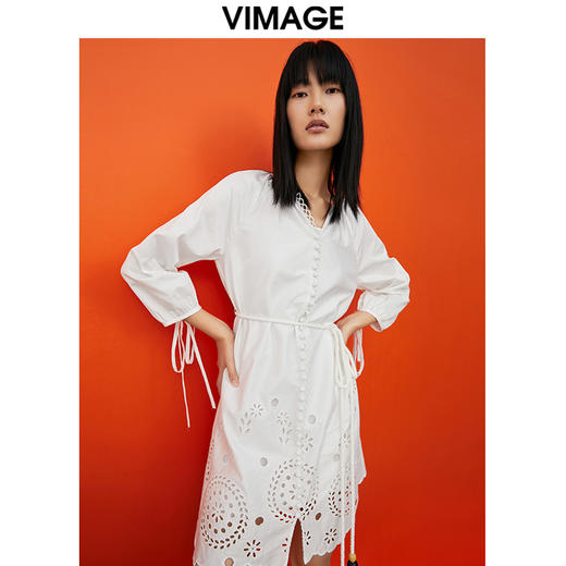VIMAGE/纬漫纪夏季新品纯色百搭透气不规则设计感小众系带连衣裙V1707369 商品图3