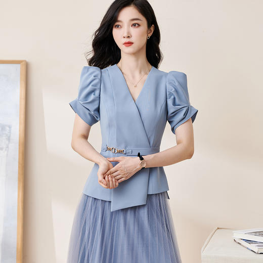 米思阳2025夏季新款职场通勤修身西装时尚设计感泡泡袖外套女1735 商品图1