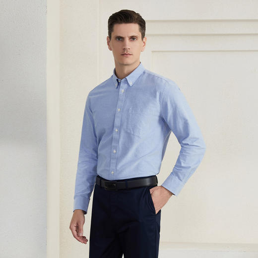 【男士纯棉衬衫】22年夏季新品男士衬衫商务通勤浅花蓝内搭上衣 商品图2