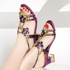 新款水钻平底低跟高跟凉鞋粗跟花朵百搭凉鞋LXa0 商品缩略图6