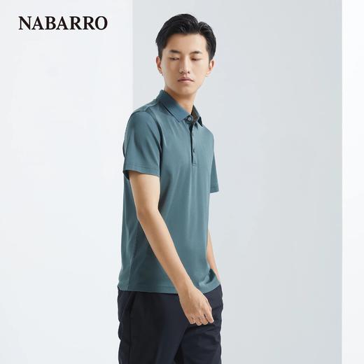 纳巴罗百分百上午重磅真丝桑蚕丝36针双面防勾丝商务翻领短袖T恤NB193925362A 商品图2