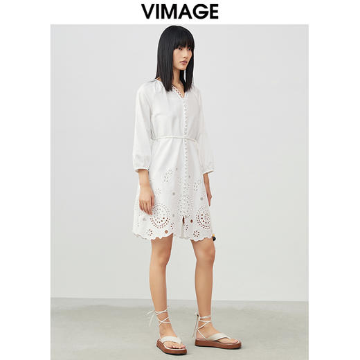 VIMAGE/纬漫纪夏季新品纯色百搭透气不规则设计感小众系带连衣裙V1707369 商品图2
