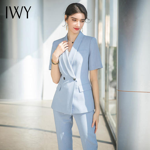 IWY/高级感西装套装女夏季新款蓝色休闲小西服外套职业正装 CP1548 商品图3