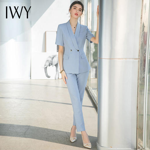 IWY/高级感西装套装女夏季新款蓝色休闲小西服外套职业正装 CP1548 商品图1