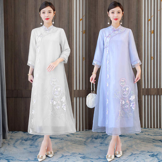 时尚刺绣连衣裙改良复古旗袍仙气飘逸年轻款茶服女装 AHM-yhfs7219 商品图0
