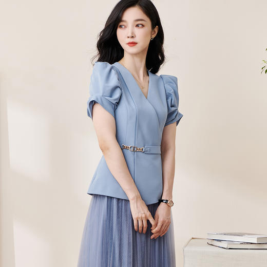 米思阳2025夏季新款职场通勤修身西装时尚设计感泡泡袖外套女1735 商品图2