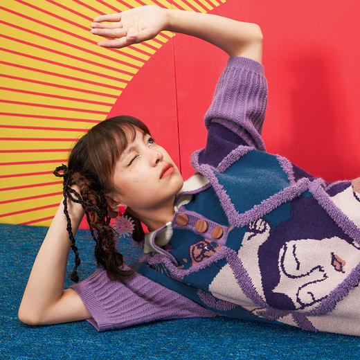 两三事国潮艺术狂人自嗨春秋新款毛衣裙针织连衣裙中长款宽松小众 商品图0