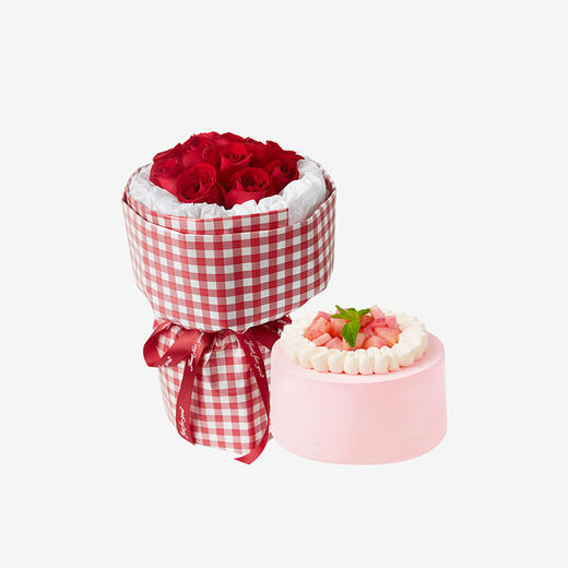 【鲜花套餐】迷你多肉蜜桃蛋糕+无畏鲜花 商品图0