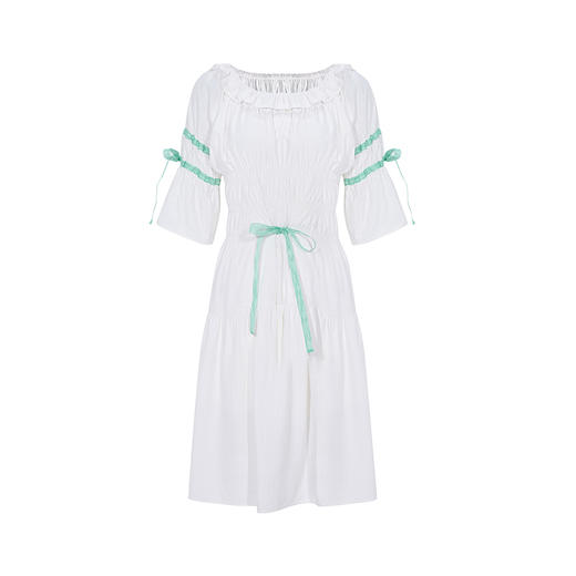 两三事白色天使夏季新款甜美拼色蝴蝶结荷叶边两件套连衣裙 商品图3