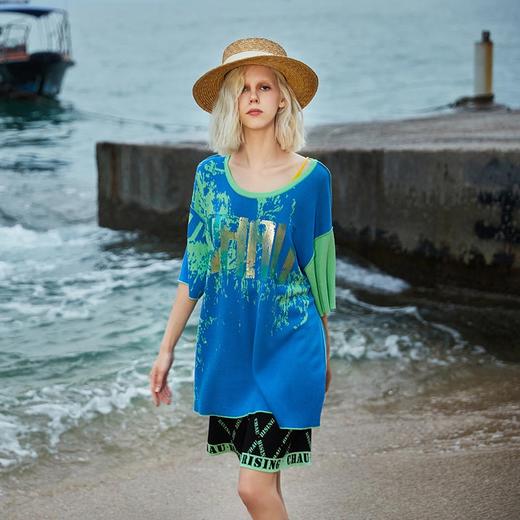 圆领烫银针织上衣 商品图1