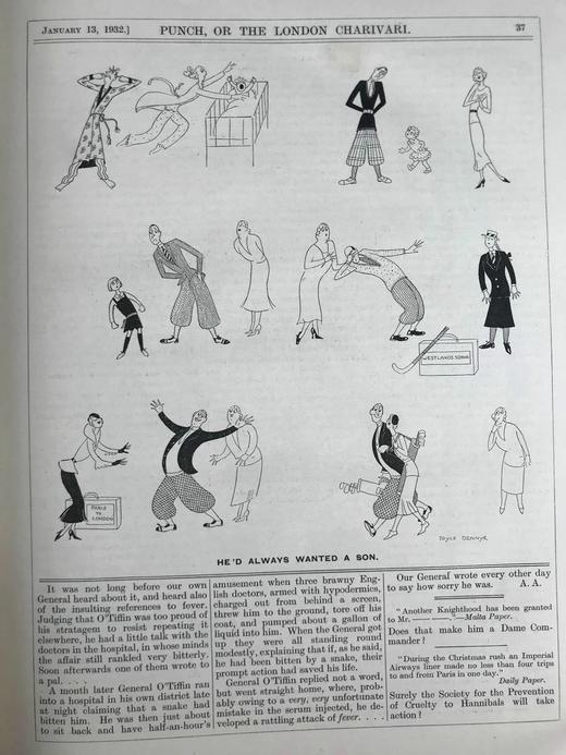 1932年1-6月 英国讽刺漫画杂志《笨拙》 数百幅插图 漆布精装16开 商品图14