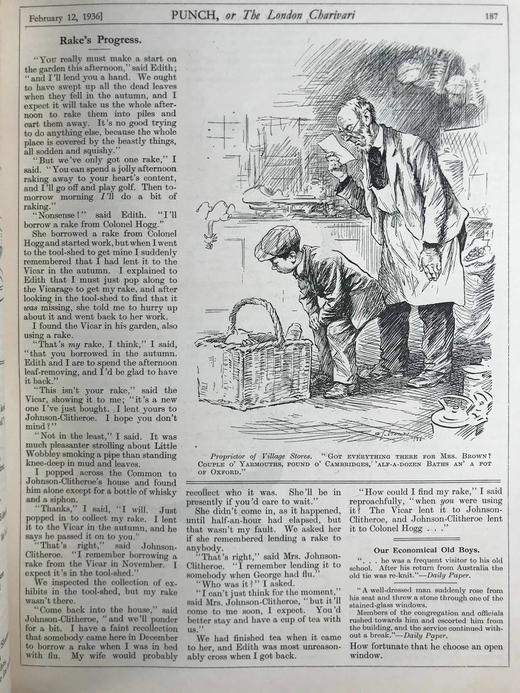 1936年1-6月 英国讽刺漫画杂志《笨拙》 数百幅插图（含彩色） 漆布精装16开 商品图14