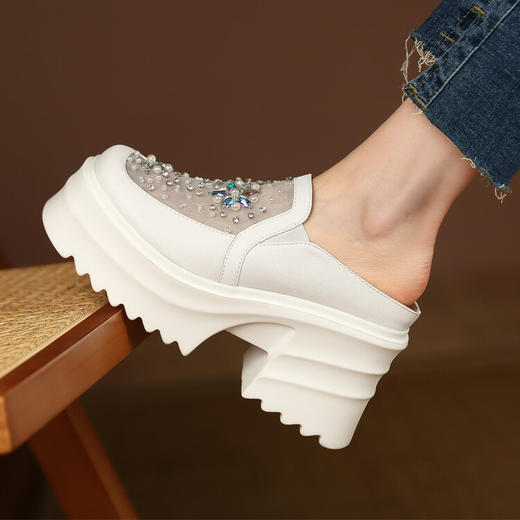 时尚百搭，PU皮网纱拼接钉珠厚底凉拖ZM-MT9090 商品图1