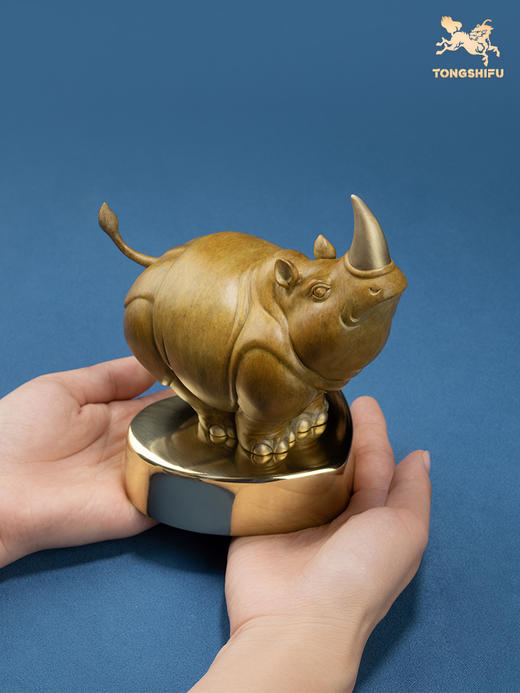 铜师傅 全铜摆件《心有灵犀》 铜工艺品 家居饰品 礼品 犀牛摆件 商品图4