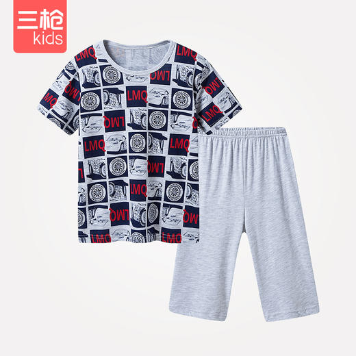 Threegun三枪 【垂棉舒木尔】男童短袖中裤家居套儿童家居服睡衣-88551D011 商品图1