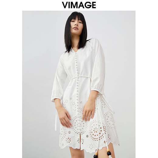 VIMAGE/纬漫纪夏季新品纯色百搭透气不规则设计感小众系带连衣裙V1707369 商品图1
