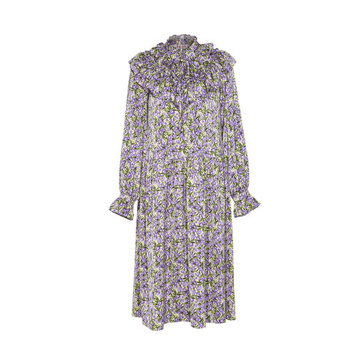  两三事国潮艺术明日世界的花春新款复古荷叶边拼接印花连衣裙 商品图3