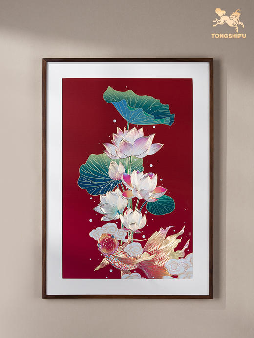 铜师傅 手工錾刻 铜雕画《荷花金鱼》玄关沙发背景墙客厅装饰画 商品图1