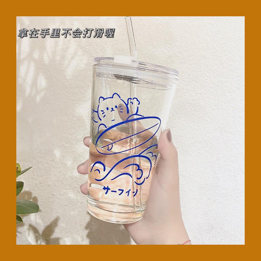 强烈推荐！巨可爱猫咪玻璃水杯创意简约ins杯少女心可加盖牛奶杯500ml 商品图6