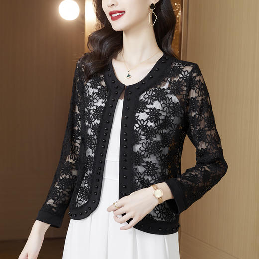 蕾丝开衫短款防嗮衣，空调服大码蕾丝重工钉珠外套KQL-8307 商品图2