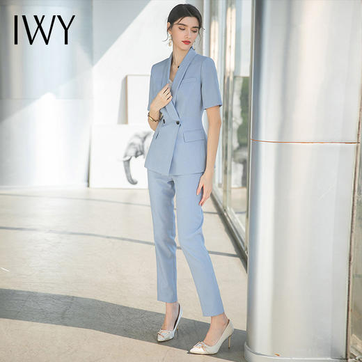 IWY/高级感西装套装女夏季新款蓝色休闲小西服外套职业正装 CP1548 商品图0
