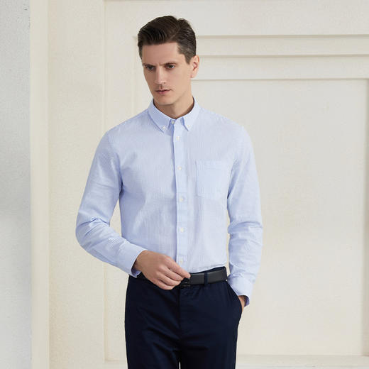 【纯棉男士衬衫】22年夏季新品男士长袖衬衫时尚商务通勤内搭上衣 商品图1