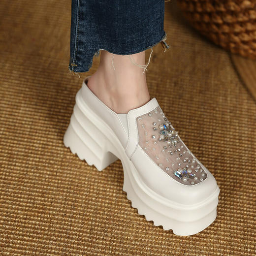 时尚百搭，PU皮网纱拼接钉珠厚底凉拖ZM-MT9090 商品图2