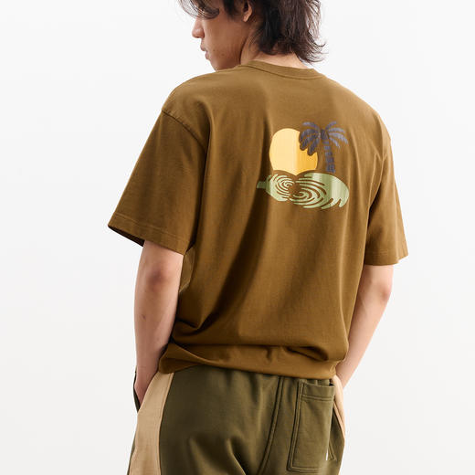 吃茶去chichaqu全棉T恤裂浆海边椰树葫芦波光 商品图0