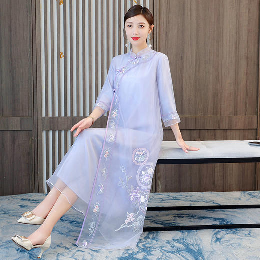 时尚刺绣连衣裙改良复古旗袍仙气飘逸年轻款茶服女装 AHM-yhfs7219 商品图2