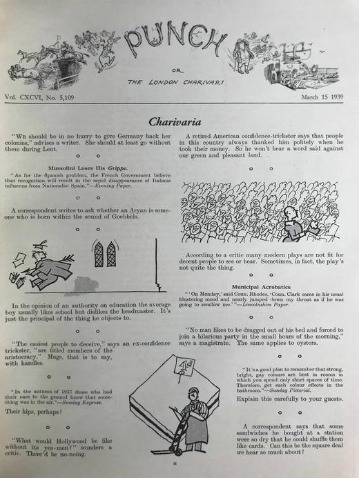 1939年1-6月 英国讽刺漫画杂志《笨拙》 数百幅插图（含彩色） 漆布精装16开 商品图13