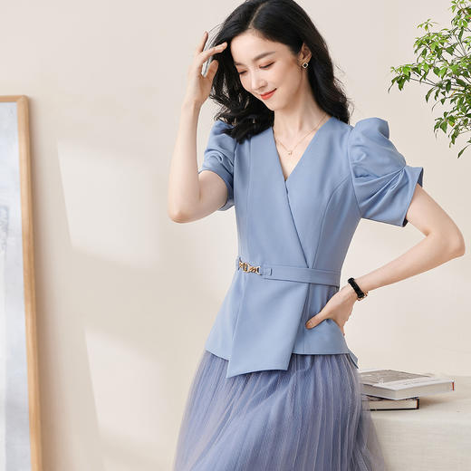 米思阳2025夏季新款职场通勤修身西装时尚设计感泡泡袖外套女1735 商品图4