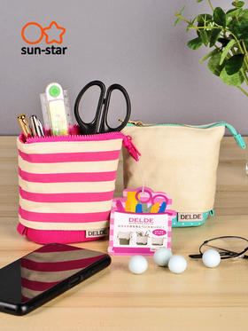 日本/SUN-STAR太阳星/DELDE系列/帆布伸缩笔袋/大容量可立式笔筒