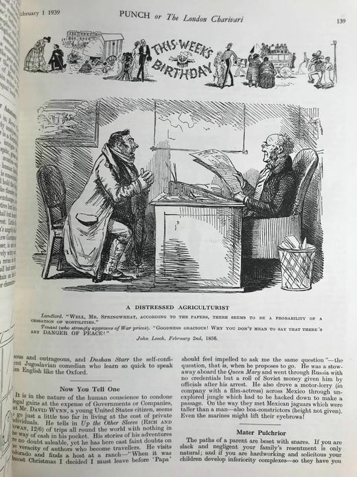 1939年1-6月 英国讽刺漫画杂志《笨拙》 数百幅插图（含彩色） 漆布精装16开 商品图14