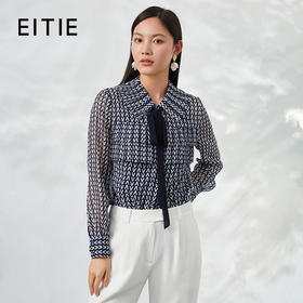 EITIE爱特爱秋季新款洋气职业干练显瘦系带几何印花衬衫上衣衬衣6609309