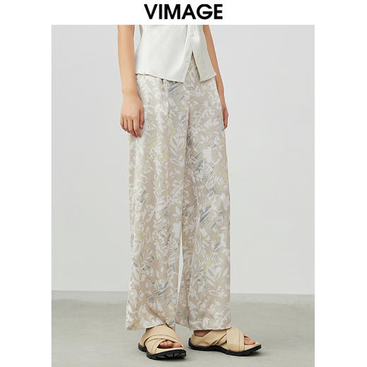 VIMAGE/纬漫纪夏季新款高腰长裤阔腿裤印花女裤V1705321 商品图3