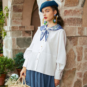 两三事梵高艺术花里蝴蝶秋新款复古白色衬衫女设计感小众上衣