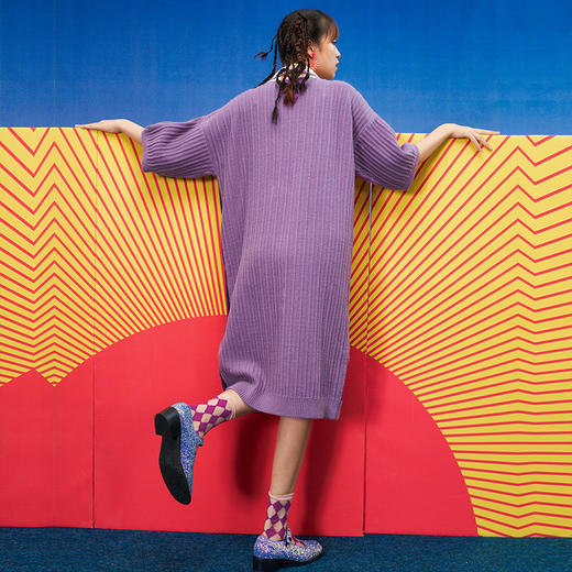 两三事国潮艺术狂人自嗨春秋新款毛衣裙针织连衣裙中长款宽松小众 商品图1