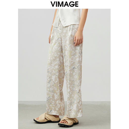 VIMAGE/纬漫纪夏季新款高腰长裤阔腿裤印花女裤V1705321 商品图1