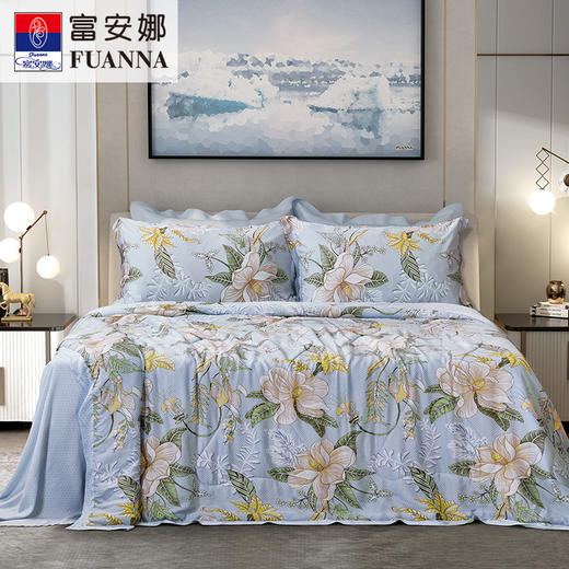 富安娜富安娜夏被蚕丝被 被芯床单四件/丝柔系列▪花悦沁意 商品图0